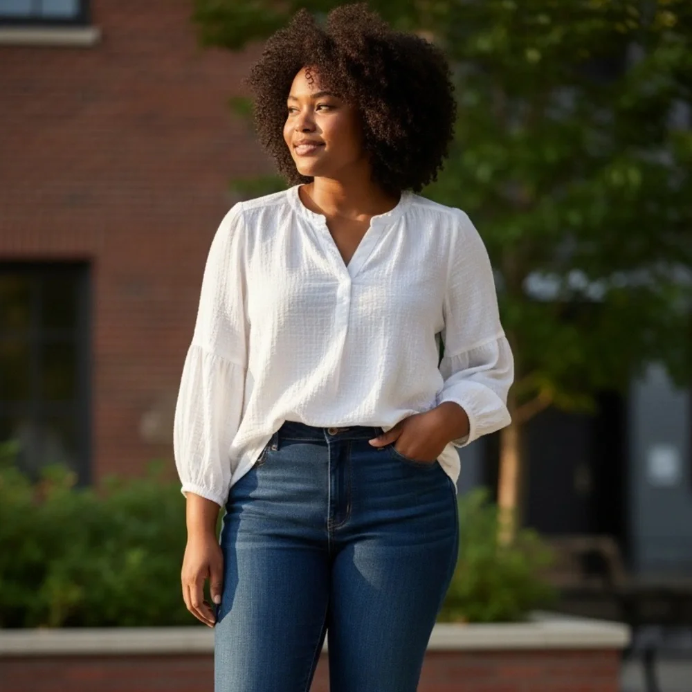 Jane and Delancey Textured White Blouse - Picture 1 of 8